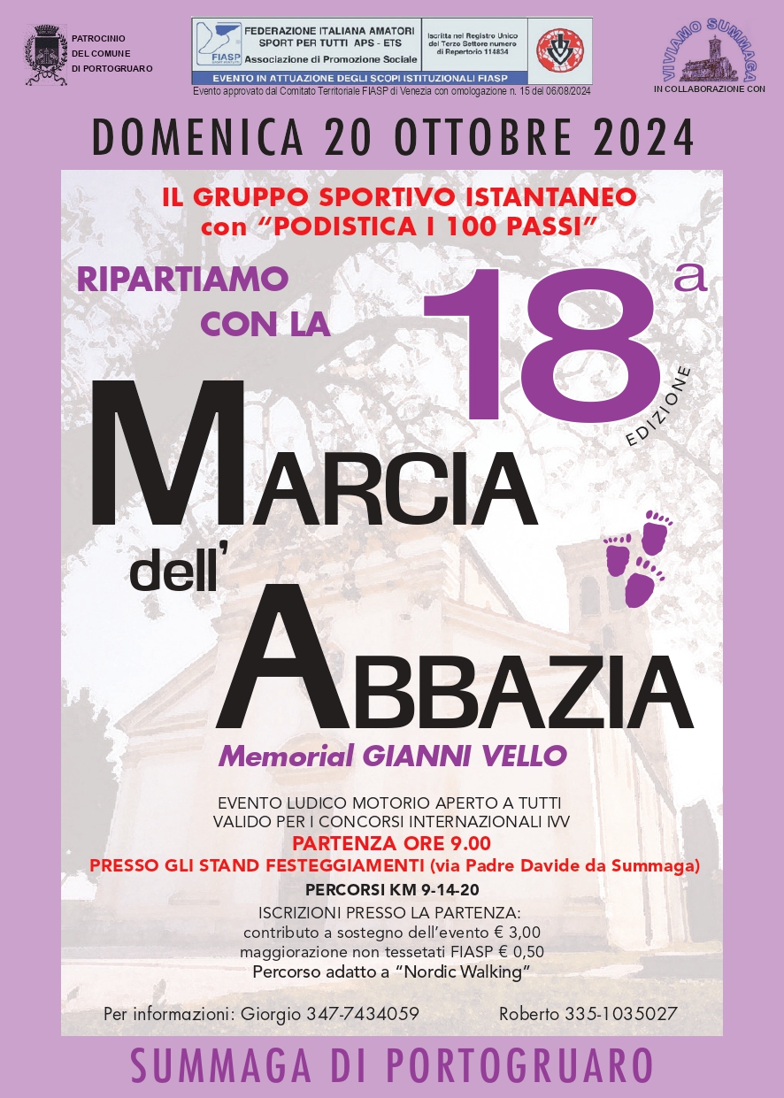 18^ Marcia dell'Abbazia - Castagnata 2024 Domenica 20 Ottobre 2024.